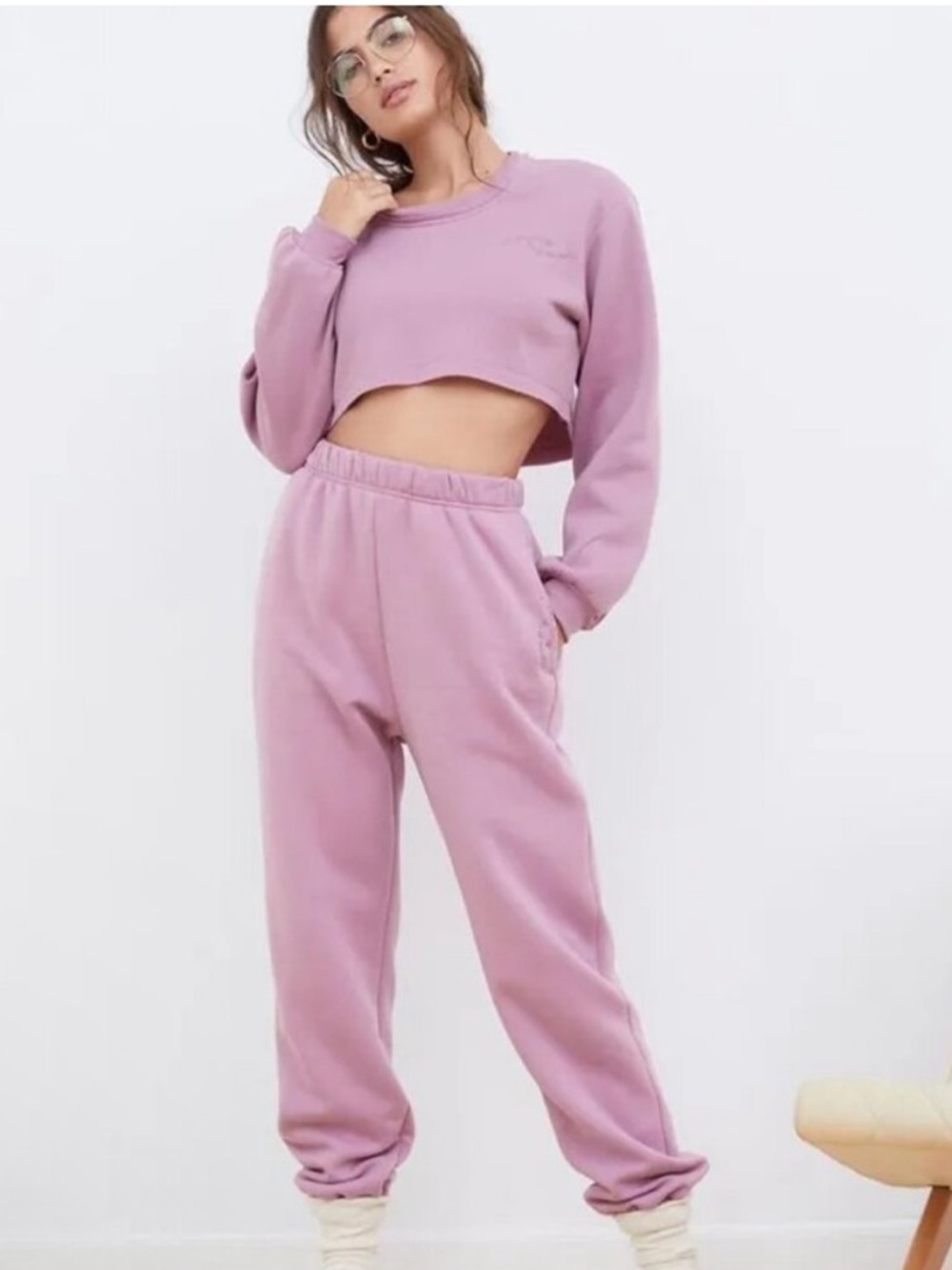 For Love And Lemons Josie Fleece Cropped Sweatshirt & Joggers SET NWT $268